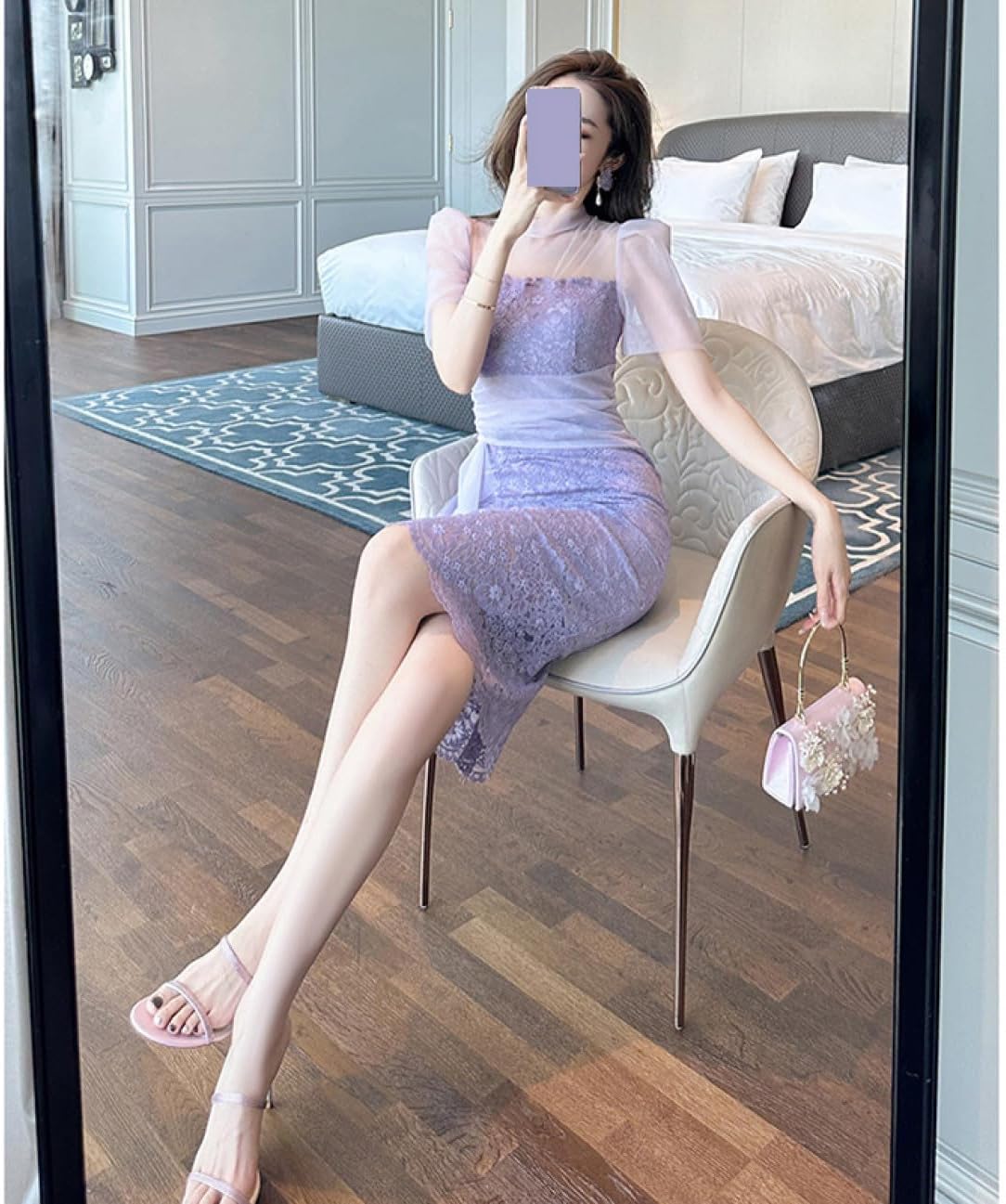 KYAZJA] ワンピース 半袖 タイト ミニ クラブ ドレス シースルー